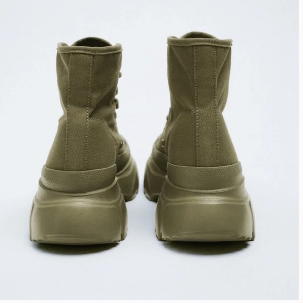 Zara Khaki Lug Sole Boot Style Sneakers SZ 9 or EU 40 - Picture 4 of 4